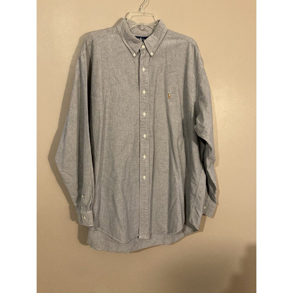Ralph Lauren Mens Button Up Shirt 18 36/37 Gray Yarmouth Oxford Flesh Pony